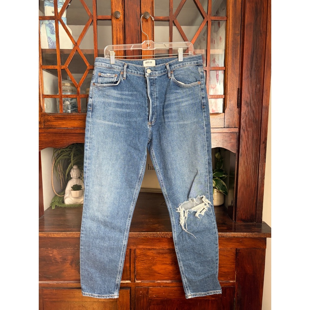 AGOLDE Nico High Rise Slim Fit Distressed Jeans Blue Size 31‎